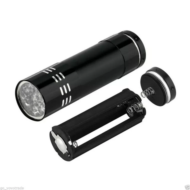 FLASHLIGHT BLACK Torch Light Mini Aluminum UV ULTRA VIOLET 9 LED Lamp.