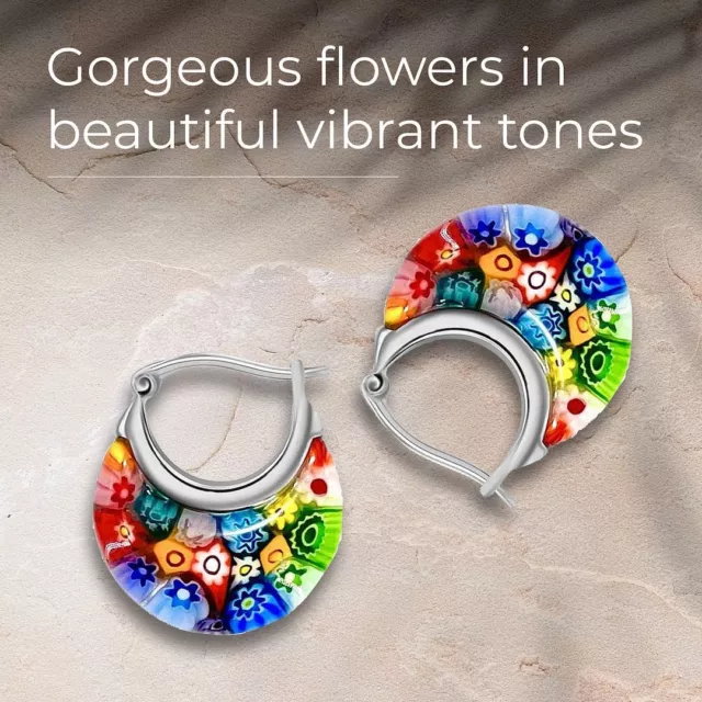 Fashion Daisy Flower Murano Style Millefiori Colorful Gorgeous Hoop Earrings 3