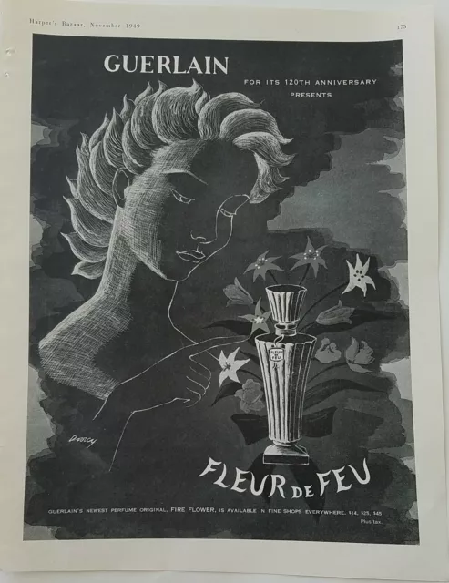 1949 Guerlain Fleur de Feu perfume bottle Darcy vintage art ad