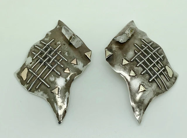 Vintage AA Studio Sterling Silver & Gold Quartz Nuggets Large Statement Earrings Vintage AA Studio Sterling Silver & Gold Quartz Nuggets Large Statement Earrings