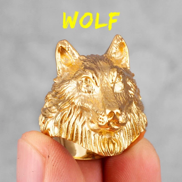 Viking Wolf Head Animal Domineering Stainless Steel Cool Punk Biker Men's Ring