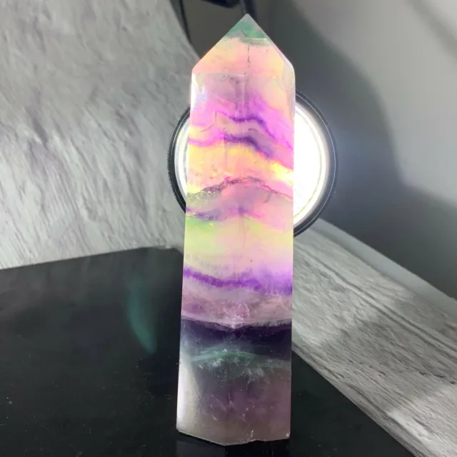 350g-500g Natural rainbow fluorite quartz crystal obelisk wand point healing 1PC