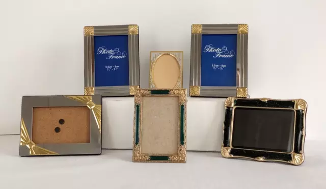 Lot of 6 Vintage Art Deco Style Brass Metal Mini Photo Frames~EUC~