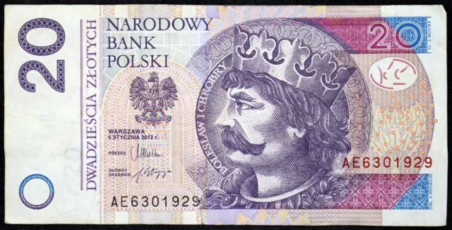 POLAND 2012 20 Złotych P-184 $5.01 Face Value Banknote