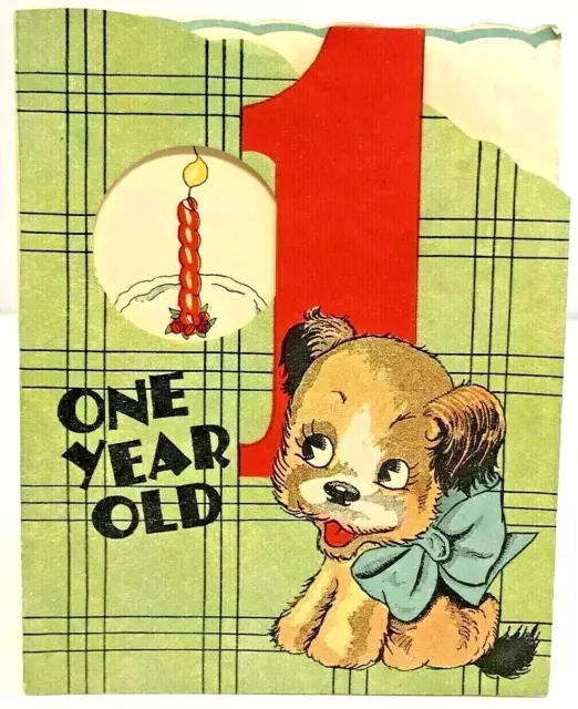 Vintage Birthday Greetings Card Cute Dog Puppy Alpha Series England 1940s-1950s