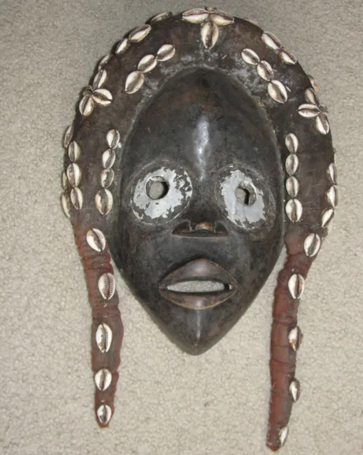 Old African Tribal Dan Power Cowrie Shell Dance Metal Eye Face Antique Masque