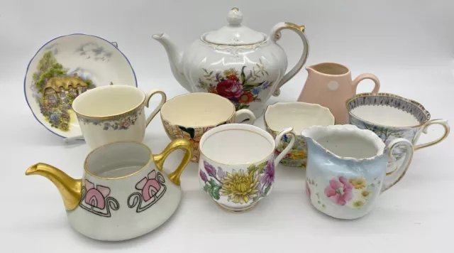 Odd Lot of Tea Service Pieces Crafts or Play English Bone China Musical Teapot