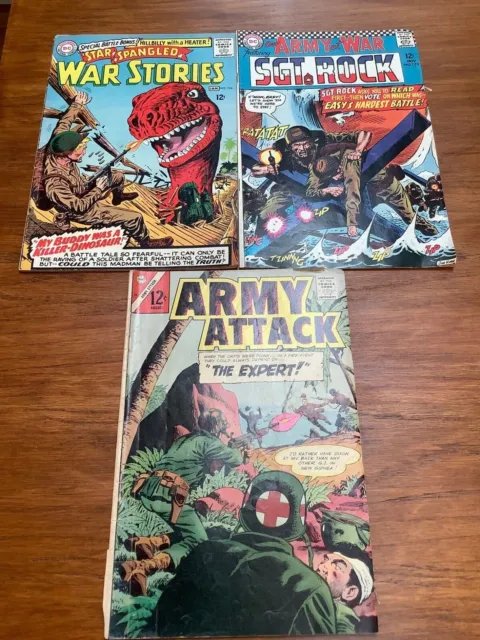 VTG 1966 DC Comics Lot of 3 #124 War Stories  #173 Sgt Rock #44 Army Attack