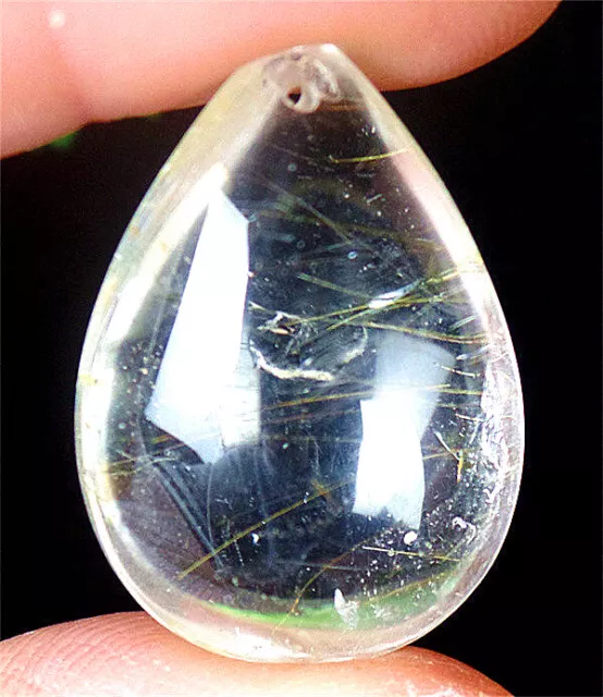 29x21x11mm Natural Gold Rutilated Quartz Crystals Teardrop Reiki Pendant BQ69093