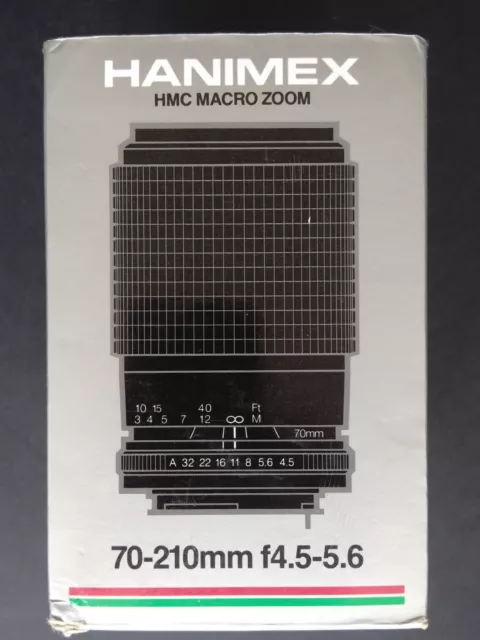 Lente macro zoom para cámara Hanimex HMC 70-210 mm f 4,5-5,6 en caja con instrucciones