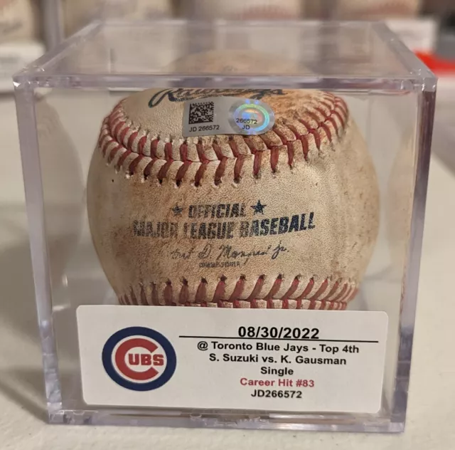 Cubs Seiya Suzuki Rookie Career Hit #83 Game Used Single vs Blue Jays 8/30/2022