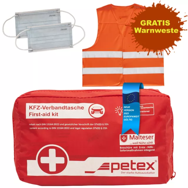 Verbandtasche Inhalt nach DIN 13164:2022, rot + GRATIS Warnweste |PETEX