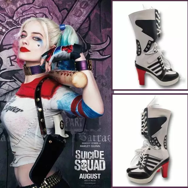 New Suicide Squad Costume Fancy Dress Shoes Cosplay Harley Quinn Highheels Boots