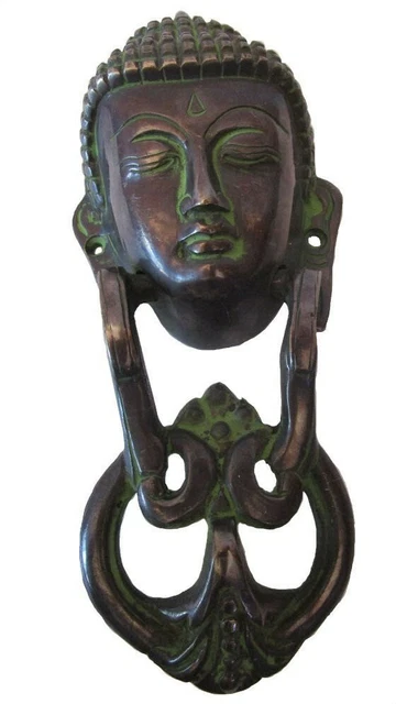 Ancien Style Laiton Porte Heurtoir - Bouddha - Entièrement - Noir (5243)