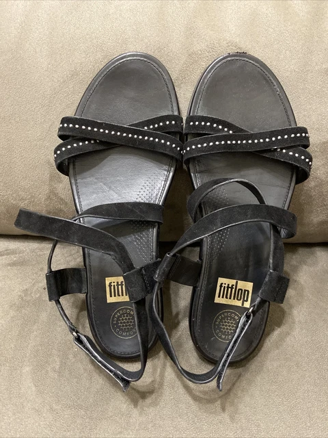 FitFlop Lumy Criss Cross Studded Womens Size 9 Black Flip Flop Casual Sandals