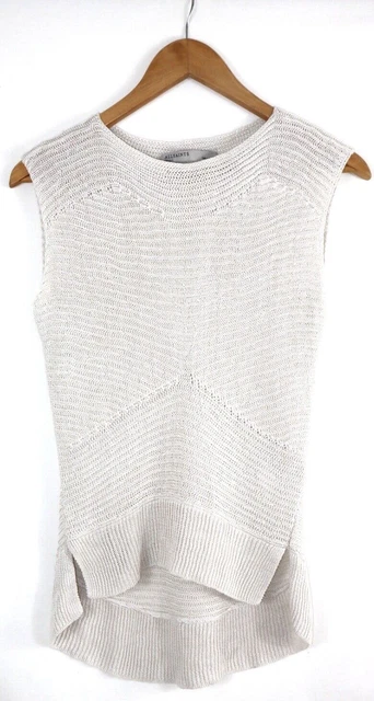 Canotta AllSaints Melo Knit Blusa Donna Grigio-Bianco 100% Lino Tg S