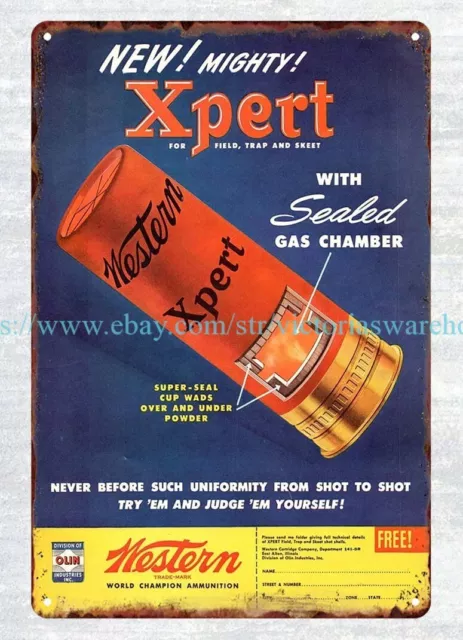 1948 Western Shot Gun Shells Xpert ammo bullets hunting metal tin sign home bar