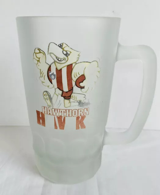 HAWTHORN HAWKS AFL Football 90s Emblem Frosted Beer Glass Mug FADED