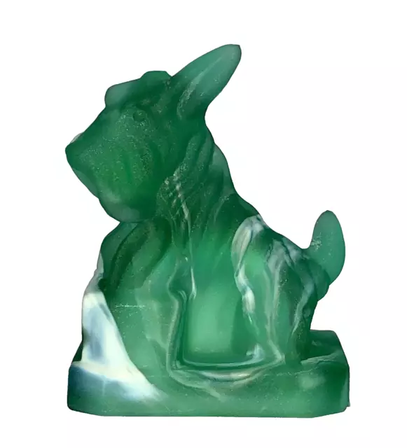 Boyd Glass JB Scottie Dog Figurine - Key Lime Satin - Green White Slag