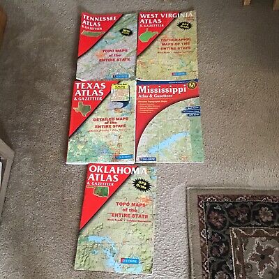 W. Virginia,Atlas & Gazetteer & 4 other State Maps. TX, Tenn, MS,Ok, 5 in All.