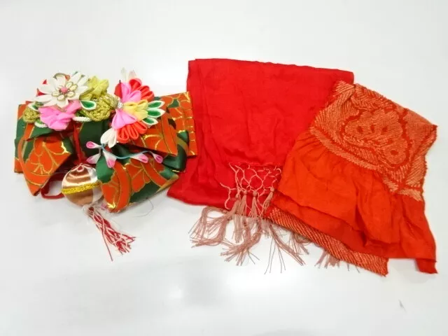81249# Japanese Kimono / Ribbon Tsukuri Obi For Girls / Woven Dokkofuji Pattern