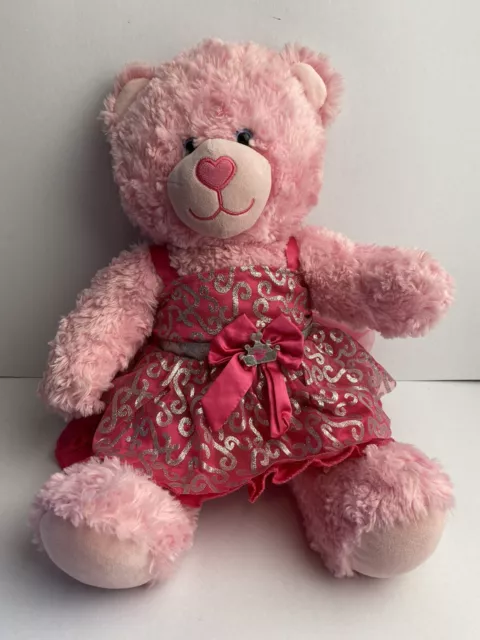 Build-A-Bear Cuddly Pink Teddy Bear with Princess Dress Plush