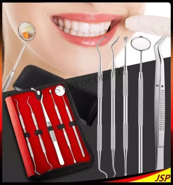 5er Dental Set Zahnreinigung Zahnsteinentferner Zahnsonde Zahnpflege Mundspiegel