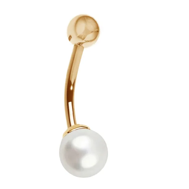 14k Gold Belly Button Fresh Water Cultured Pearl Navel Ring (Yellow or White)