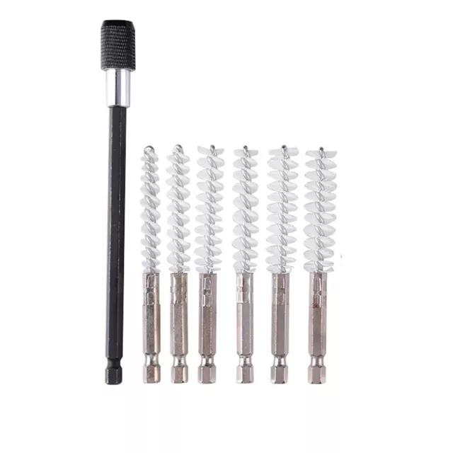 7Pc Bore Brush 8/10/12/15/17/19mm Different Bristle Lengths Nylon +Extension Rod