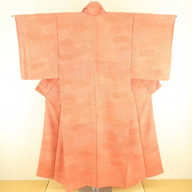 Komon kimono Silk Base paper pattern Red 57.9inch Women's