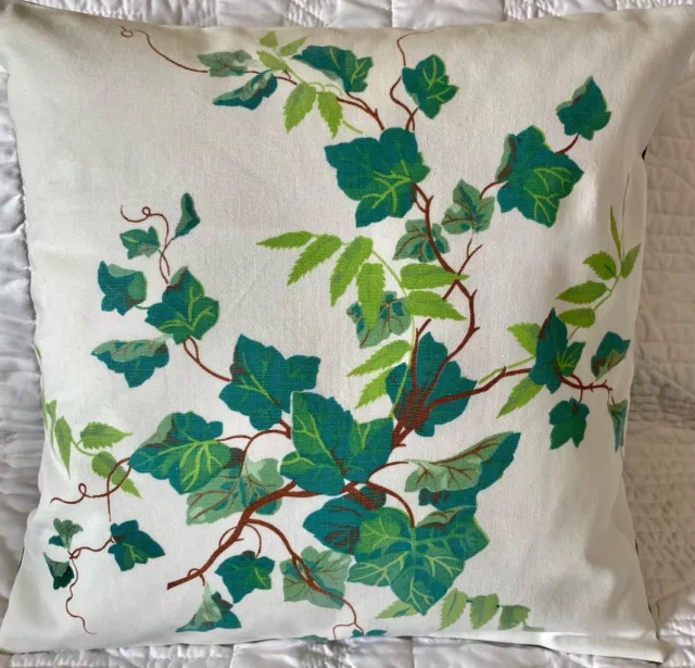 Vintage Wilendur Tablecloth Pillow Cover - Green Ivy Pattern - 14”x 14”