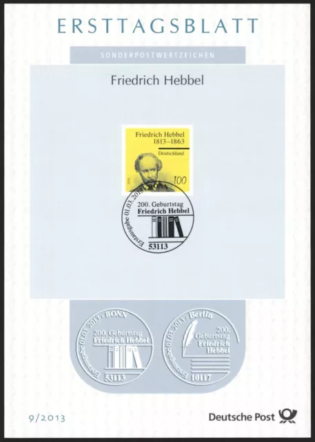 Ersttagsblatt ETB 9/2013 - "200. Geburtstag von Friedrich Hebbel" - Porträt