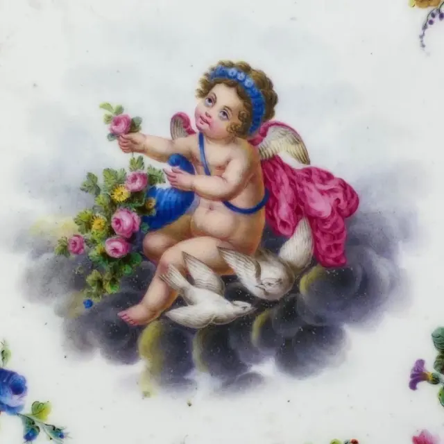 Antique Sevres French Fine Porcelain Plate 24.5cm Cherub Gold Gilt Celeste Blue 2