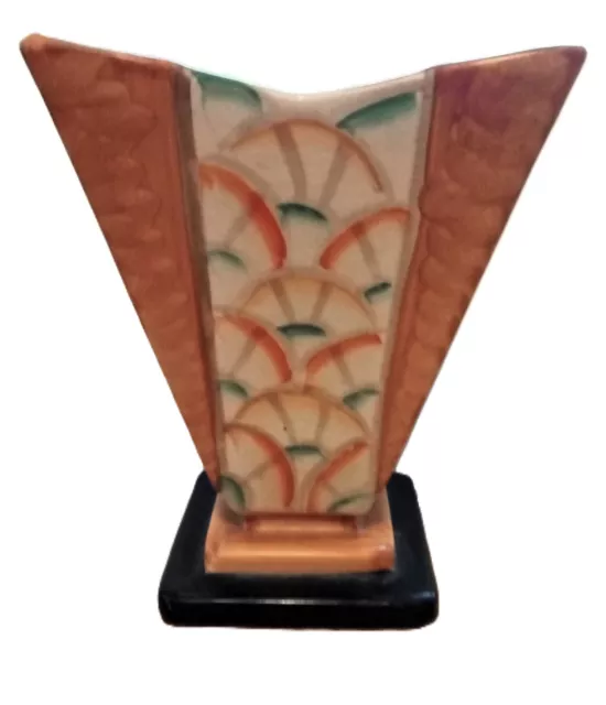 Vintage Myott & Son Art Deco Vase -Handpainted Pedestal Vase, 1930s Fans Pattern