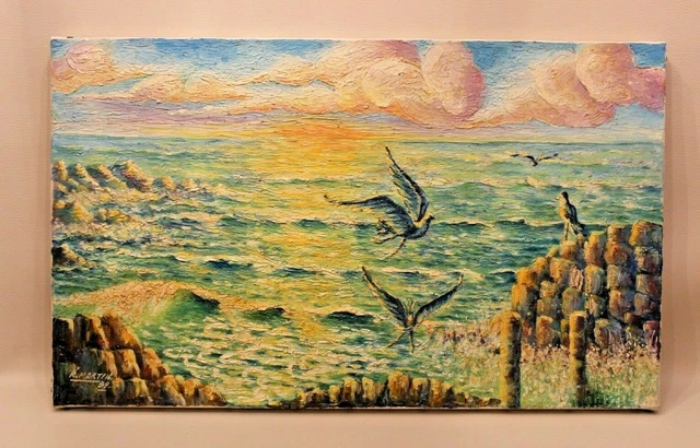 Tableau signé maison au bord de l'eau - Décoration