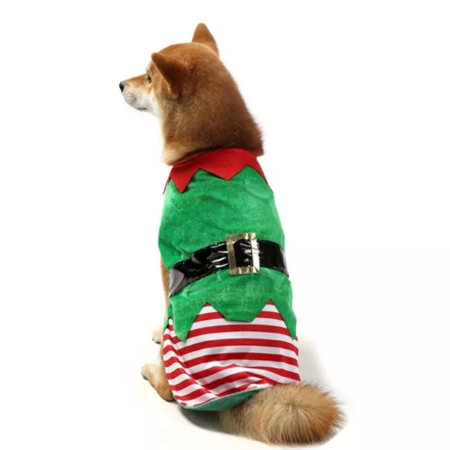 Dog Christmas Elf Theme Costume Indoor Outdoor Outfits Feastive Striped Vest