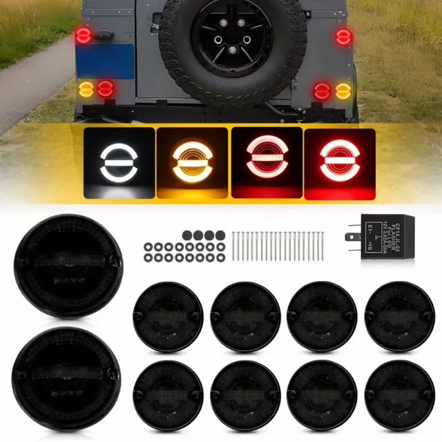 11PC For Land Rover Defender 90 110 130 Light DELUXE SMOKED LED Upgrade Kit Lamp