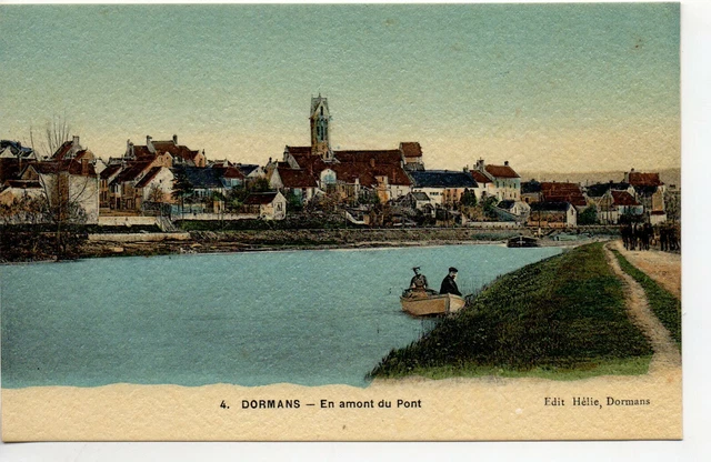 DORMANS - Marne - CPA 51 - ballade en barque en amont du pont - tramée couleur