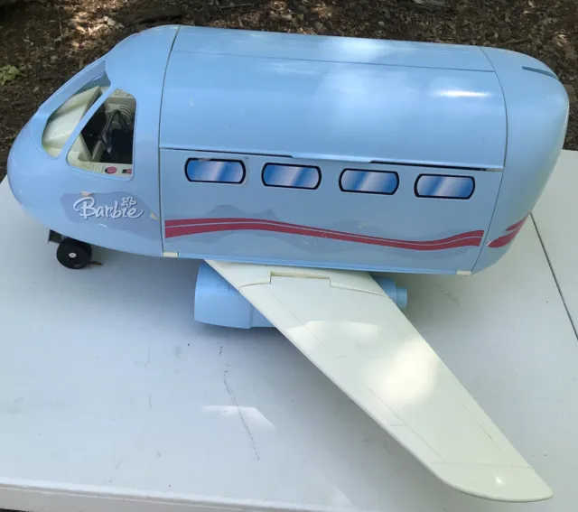 Vintage Mattel Barbie Doll Blue Jumbo Jet Airplane Plane 1999