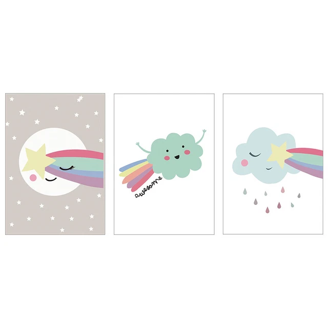 3 PIEZAS Creative Star Cloud patrones pintura lienzo sin marco imagen colgante Wan