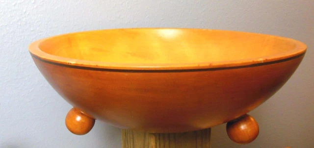 Vintage 12.5"  Wood Bowl with Round Feet RobinHood  Made in California USA MCM