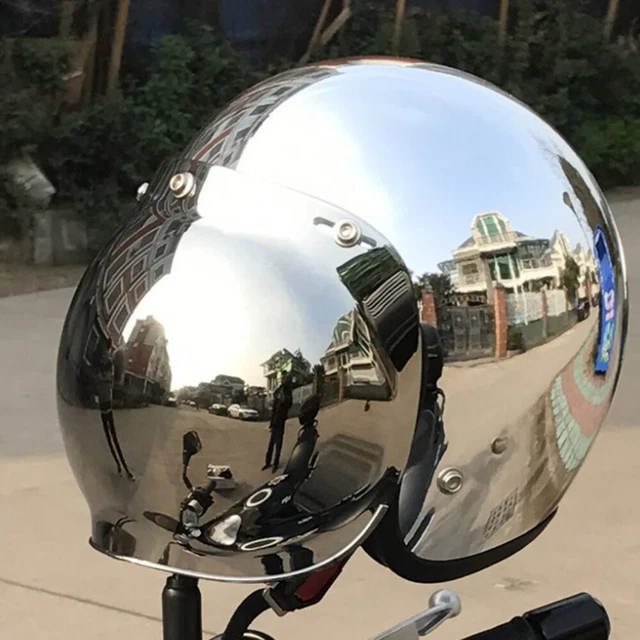 DOT MOTORCYCLE HELMET Open Face w/Bubble Shield Chrome Silver Cruiser