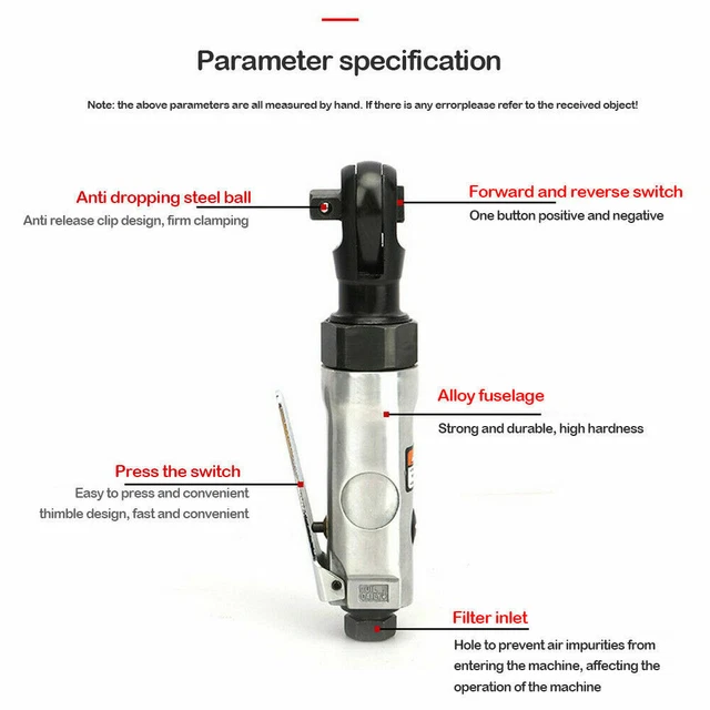 1/4,3/8 Inch Square Air Ratchet Wrench Pneumatic Torque Reversible Impact Tool 2