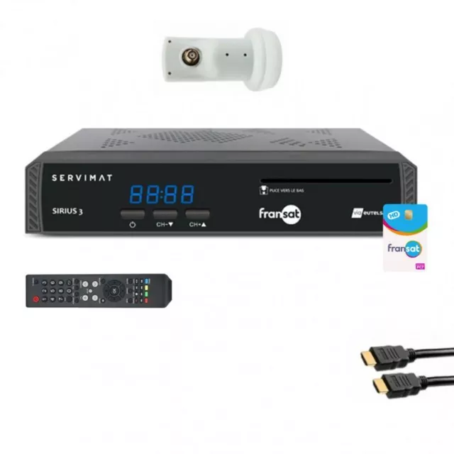 Pack SERVIMAT Récepteur TV satellite HD + carte Fransat PC7 + Câble HDMI + LNB S