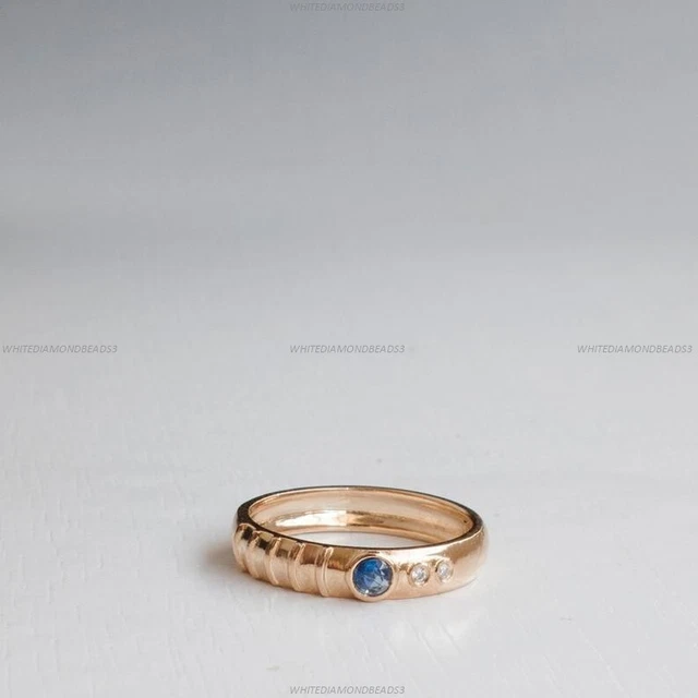 Elegant Band Fine Birthday Engagement Ring 14k Gold Sapphire Diamond