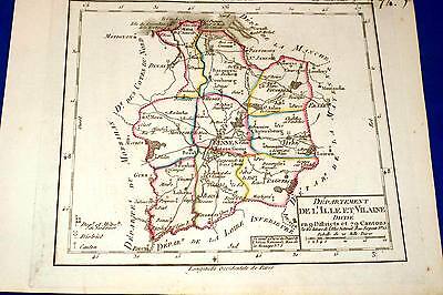 Carte Departement De L'ile Et Vilaine 1792 Couleurs