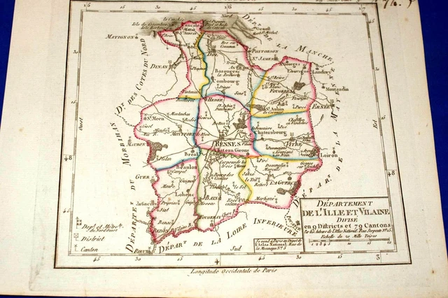CARTE DEPARTEMENT DE L'ile Et Vilaine 1792 Couleurs EUR 30,00 - PicClick DE