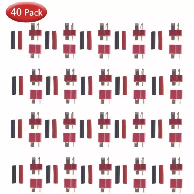 40Pcs T Plug Male Female Connectors Deans Style+Heat Shrink For RC LiPo Battery