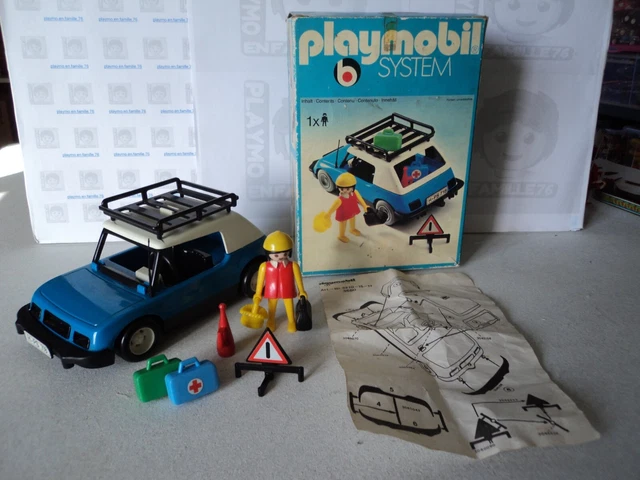 Lot Playmobil Vintage City Life - Voiture Bleue Et Set 3210 De 1977 - Avec Boîte