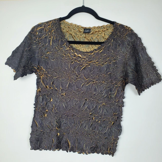 Origami Magic Scarf Top Womens One Size Crinkled Brown Short Sleeve Packable EUC
